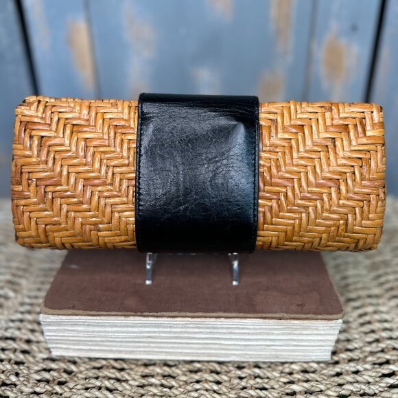 Tory Burch Rattan Logo Clutch Natural/Black - Picture 5 of 12